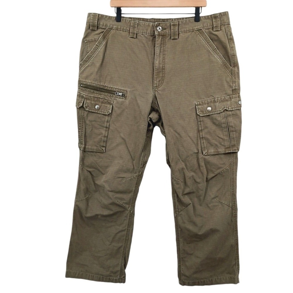 Duluth Trading Co Cargo Pants Mens 41x29 (Tag 42x32) Green Heavy Workwear *Spot